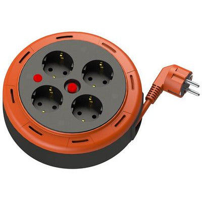 Cable de prolongación de rodillo de casete compacto, cable de 5 m con 4 tomas IP20 + fusible térmico + fusible para niños, 3x1mm2, toma de tierra tipo SCHUKO , PHE-05310-F