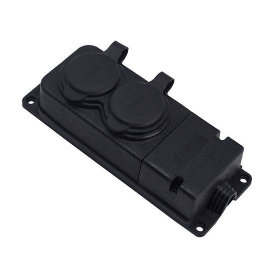Toma doble de caucho negra hermética de superficie 250V, 16A, IP44, tipo francés E 2P+Z, 2KMP-E, Bylion