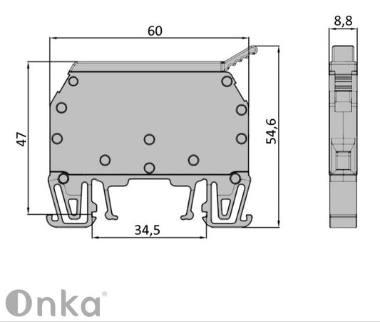 ONKA Regleta de bornes para fusibles con conexión por tornillo de 6 mm2 (fusible no incluido) gris, 1010241