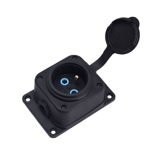 Base de enchufe, tipo francés E (Pin), negro "goma" para superficie 250V, 16A, IP44, 2P+Z, 1KMP-E, Bylion