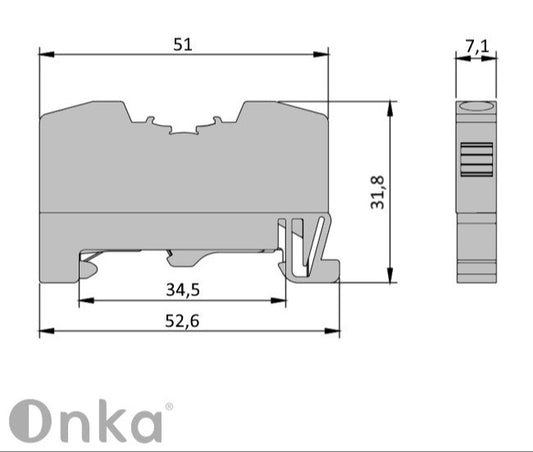 ONKA 4mm2 PE resorte carril conector bloque terminal carril DIN terminal 2 hilos gris, 1020299