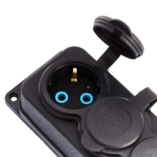 4x toma de goma "goma" negra con tapa hermética IP44, 250V, 16A, SCHUKO 2P+Z, 4KMP-F, Bylion