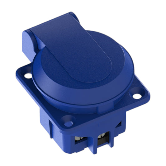 Enchufe hermético 2P+Z, 230/220v, con toma de tierra, IP44, con tapa, azul, 250V Schuko