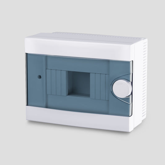 ARS Cuadro de distribución modular 2-6 MOD (6 fusibles), armario de distribución de superficie, plástico, puerta transparente IP40, 341212