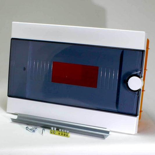 ARS Cuadro de distribución modular 9 MOD (9 fusibles), armario de distribución empotrado de plástico, puerta transparente IP40, 341215