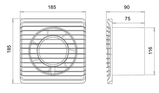ARS - Ventilador axial blanco de pared para baño / WC con rejilla silenciosa 120mm, 180 m3/h, 340042