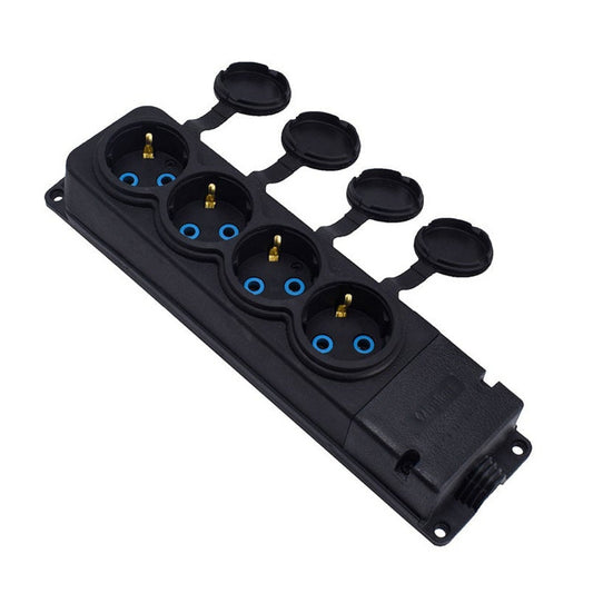 4x toma de goma "goma" negra con tapa hermética IP44, 250V, 16A, SCHUKO 2P+Z, 4KMP-F, Bylion