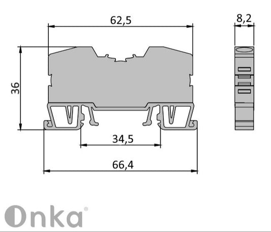 ONKA Regleta de bornes de carril DIN de 6 mm2 de 2 hilos azul, 1020037