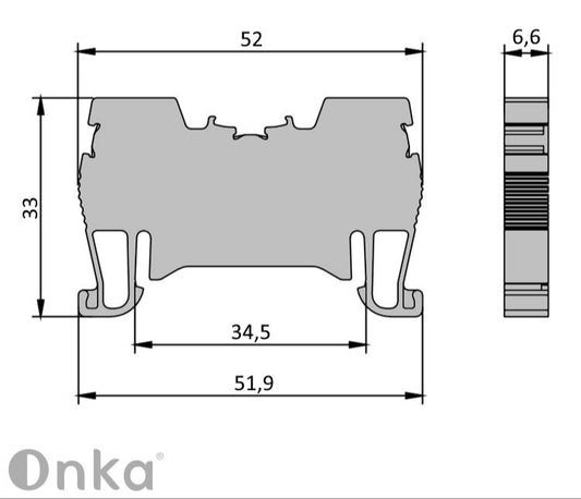 ONKA Regleta de bornes de carril DIN de 4mm2 para conectores de muelle Regleta de bornes de carril DIN de 2 hilos gris, 1020024