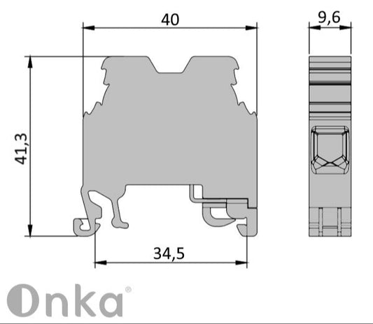 ONKA 10mm2 PE Conector de tornillo bloque de terminales carril DIN terminal 2 hilos gris, 1010221