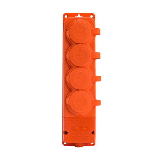 4x toma de goma "goma" naranja con tapa hermética IP44, 250V, 16A, SCHUKO 2P+Z, 4KMP-F-O, Bylion