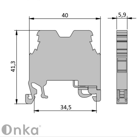 ONKA 2,5mm2 PE Regleta de bornes de carril DIN 2 hilos gris, 1010219