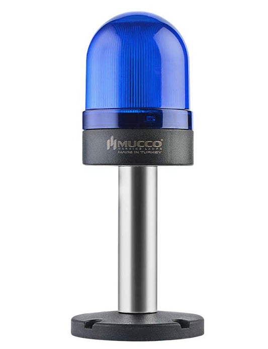 Intermitente ø70 TUERCA.CONEXIÓN.SEÑAL CON BUZZ., 40-250V AC/DC., AZUL CON TUBO EXT.10CM