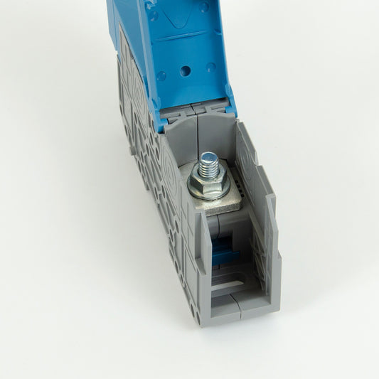 ONKA 95mm2 M8 Regleta de bornes de carril DIN con tapa de protección, azul, 1030062