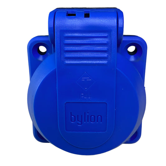 Enchufe hermético 2P+Z, 230/220v, con toma de tierra, IP44, con tapa, azul, 250V Schuko