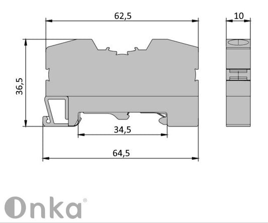 ONKA 10mm2 PE conector de resorte de carril bloque de terminales carril DIN terminal de 2 hilos gris, 1020300
