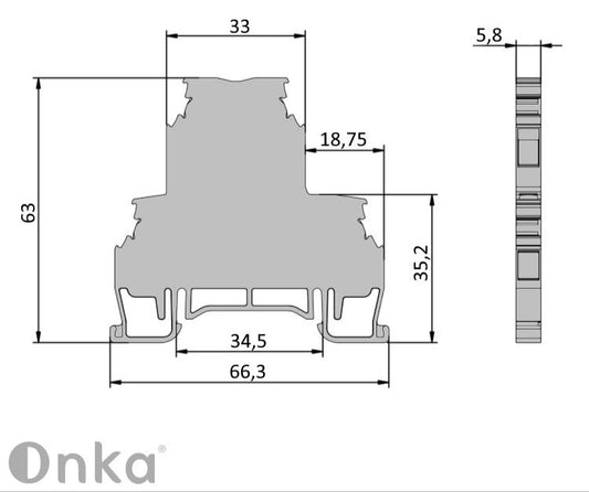 ONKA 2,5mm2, 2 niveles Regleta de bornes para carril DIN Regleta de bornes para carril DIN de 4 hilos gris, 1010332