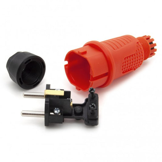 Enchufe de goma naranja IP54, para cable, doble masa, 2P+Z, REF-O , 16 amperios 250 voltios, fabricante Bylion