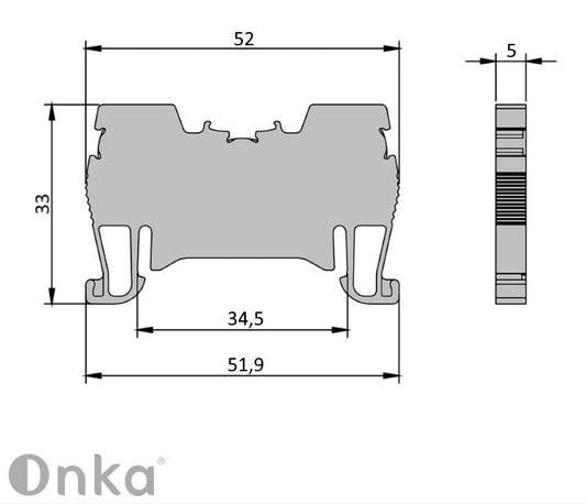 ONKA 1,5mm2 conector de resorte de carril bloque de terminales carril DIN terminal de 2 hilos gris, 1020002