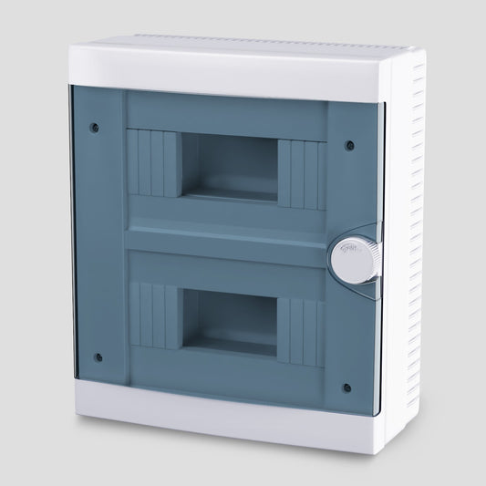 ARS Cuadro de distribución modular 16 MOD (16 fusibles), armario de distribución de superficie, plástico, puerta transparente IP40, 341205