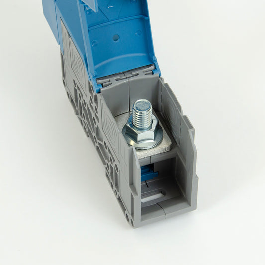 ONKA 150mm2 M12 Regleta de bornes de carril DIN con tapa de protección, azul, 1030091
