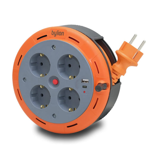 Cable alargador compacto, con 4 tomas IP20 +USB + fusible térmico + fusible para niños, 5m de cable 3x1mm2, tipo francés (clavija), PHE-05310-E-USB