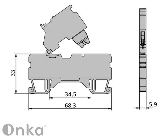 ONKA Bloque de terminales de fusibles de conexión por tornillo de 2,5 mm2 (fusible no incluido) gris, 1020223
