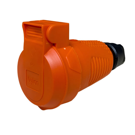 Toma hermética de caucho naranja IP54 con tapa 2P+Z 16A 250V SCHUKO RDP-O-F Bylion
