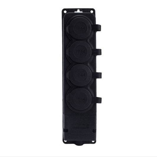 4x toma de caucho "caucho" negra con tapa hermética IP44, 250V, 16A, 2P+Z, tipo francés E,4KMP-E, Bylion