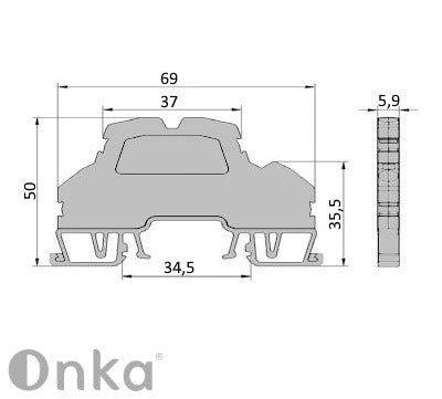 ONKA Regleta de bornes para carril DIN de 2,5 mm2, 2 niveles Regleta de bornes para carril DIN de 4 hilos gris, 1020379