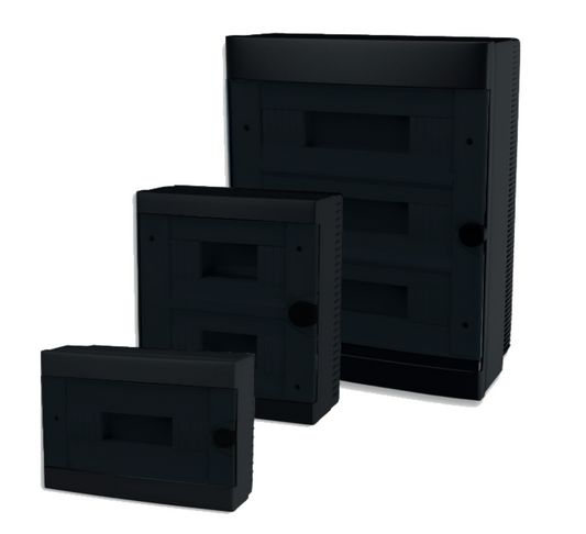 ARS Cuadro de distribución modular 16 MOD (16 fusibles, 2x8), armario de distribución de superficie, plástico, puerta transparente IP40, 342597