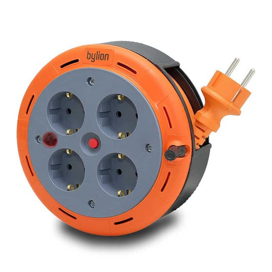 Cable de extensión de rodillo de casete compacto, cable de 5 m con 4 tomas IP20 + fusible térmico + fusible para niños, 3x1mm2, tipo francés (clavija), PHE-05310-E