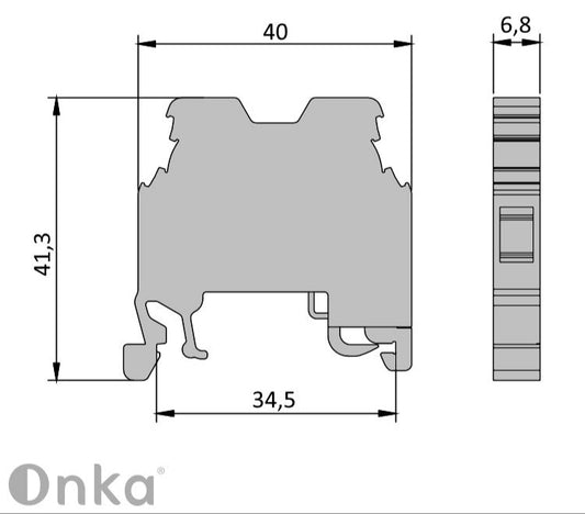 ONKA 4mm2 PE Conector de tornillo bloque de terminales carril DIN terminal 2 hilos gris, 1010220