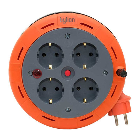 Cable de prolongación de rodillo de casete compacto, cable de 5 m con 4 tomas IP20 + fusible térmico + fusible para niños, 3x1mm2, toma de tierra tipo SCHUKO , PHE-05310-F
