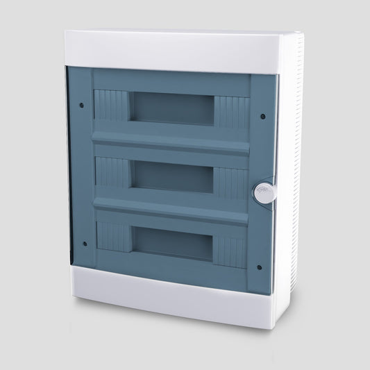 ARS Cuadro de distribución modular 36 MOD (36 fusibles), armario de distribución de superficie, plástico, puerta transparente IP40, 347414