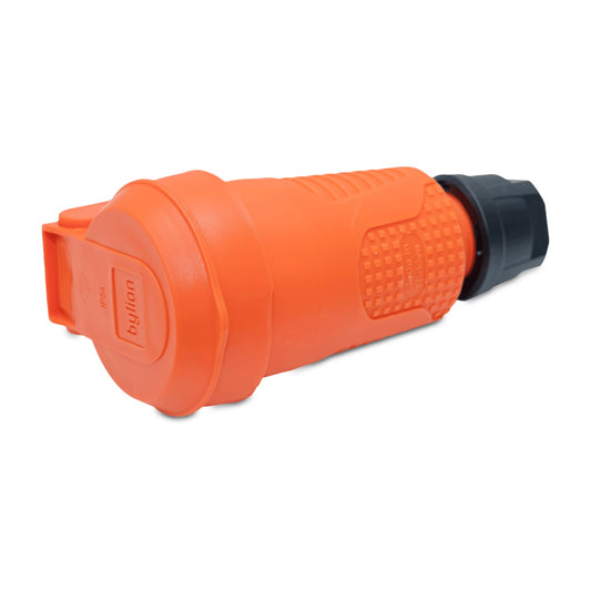 Toma hermética de caucho naranja IP54 con tapa 16A 250V tipo francés (Pin) RDP-O-E Bylion