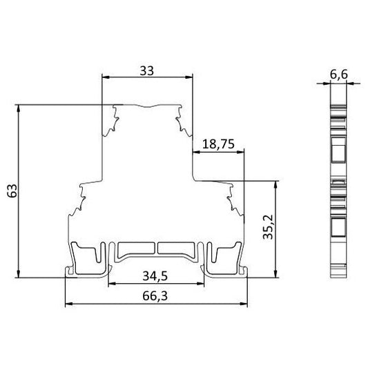 ONKA 4mm2, 2 niveles Regleta de bornes de carril DIN 4 hilos gris, 1010368