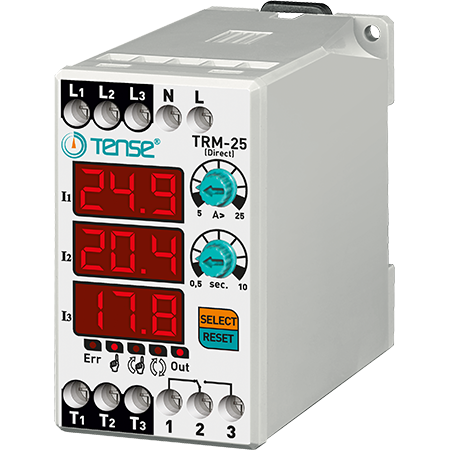 Relé de sobreintensidad digital directo con pantalla LED de 3×3 dígitos TRM-25