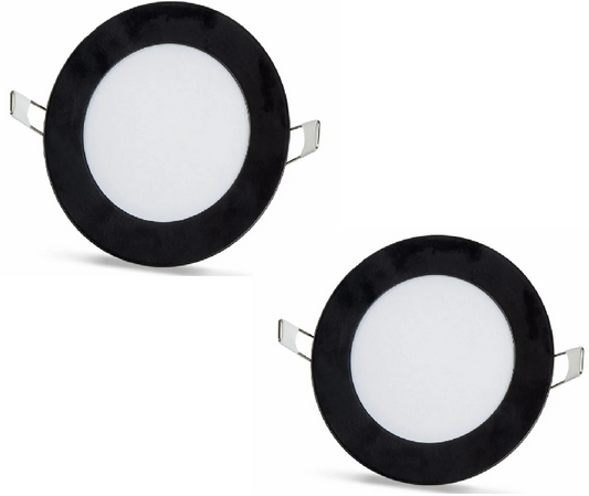 2 piezas - panel LED redondo 6W / 540Lm blanco frío marco negro circular empotrado (fuente de alimentación incluida) 6500K YL10-0600-S