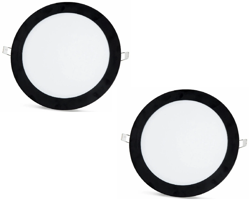 2 uds. - Panel LED SLIM marco negro blanco frío /6500K 18W / 1620Lm redondo empotrable redondo (fuente de alimentación incluida) 6500K YL10-1800-S