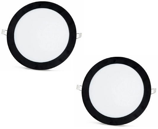 2 uds. - Panel LED SLIM marco negro blanco frío /6500K 18W / 1620Lm redondo empotrable redondo (fuente de alimentación incluida) 6500K YL10-1800-S