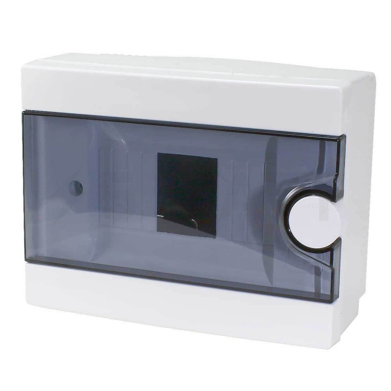 ARS Cuadro de distribución modular 2-6 MOD (6 fusibles), armario de distribución de superficie, plástico, puerta transparente IP40, 341212