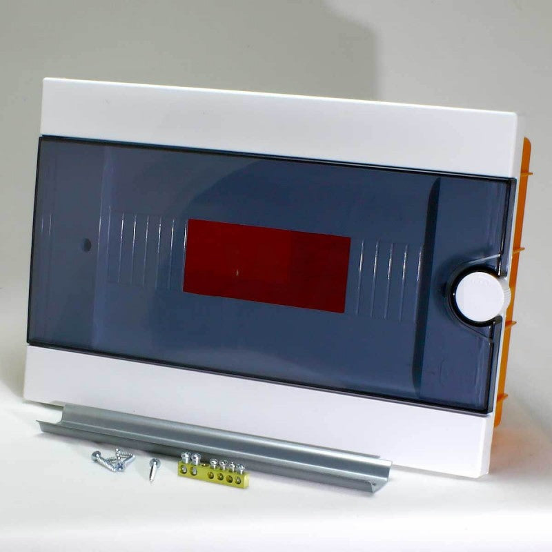 ARS Cuadro de distribución modular 12 MOD (12 fusibles), armario de distribución empotrado de plástico, puerta transparente IP40, 341219
