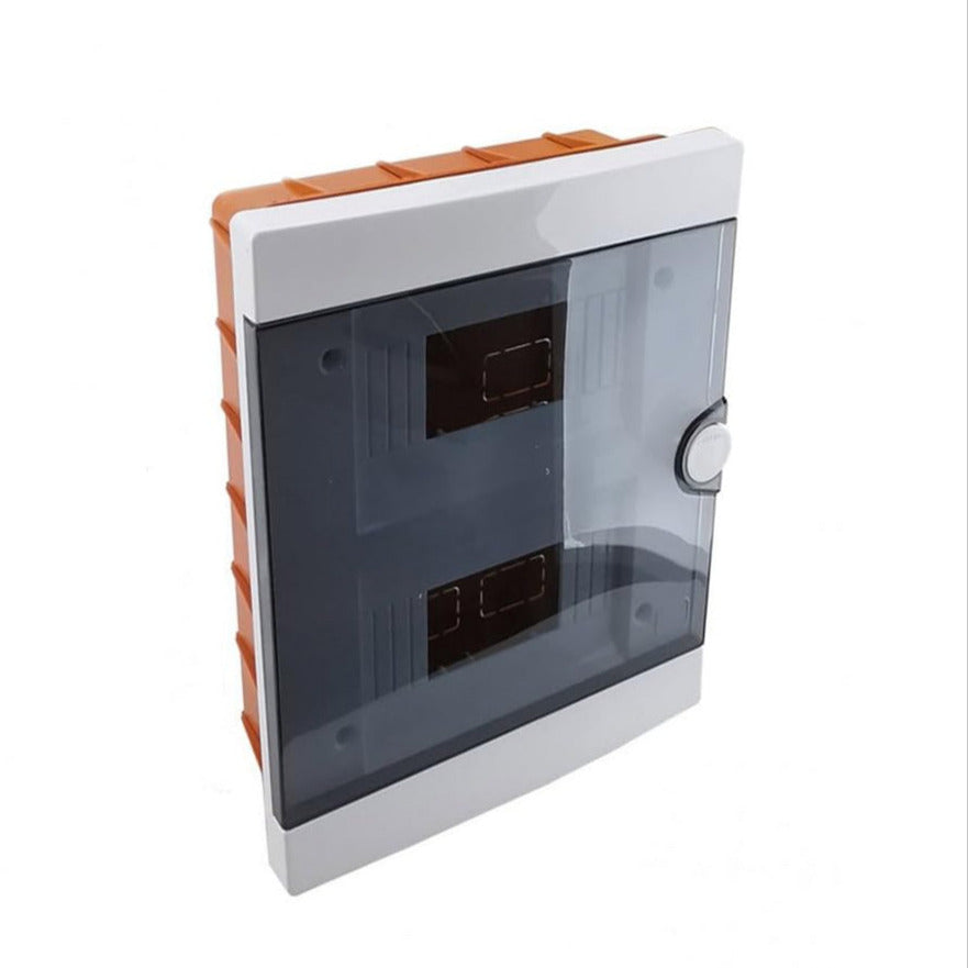 ARS Cuadro de distribución modular 16 MOD (16 fusibles), armario de distribución empotrado de plástico, puerta transparente IP40, 341206