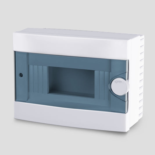 ARS Cuadro de distribución modular 9 MOD (9 fusibles), armario de distribución de superficie, plástico, puerta transparente IP40, 341214