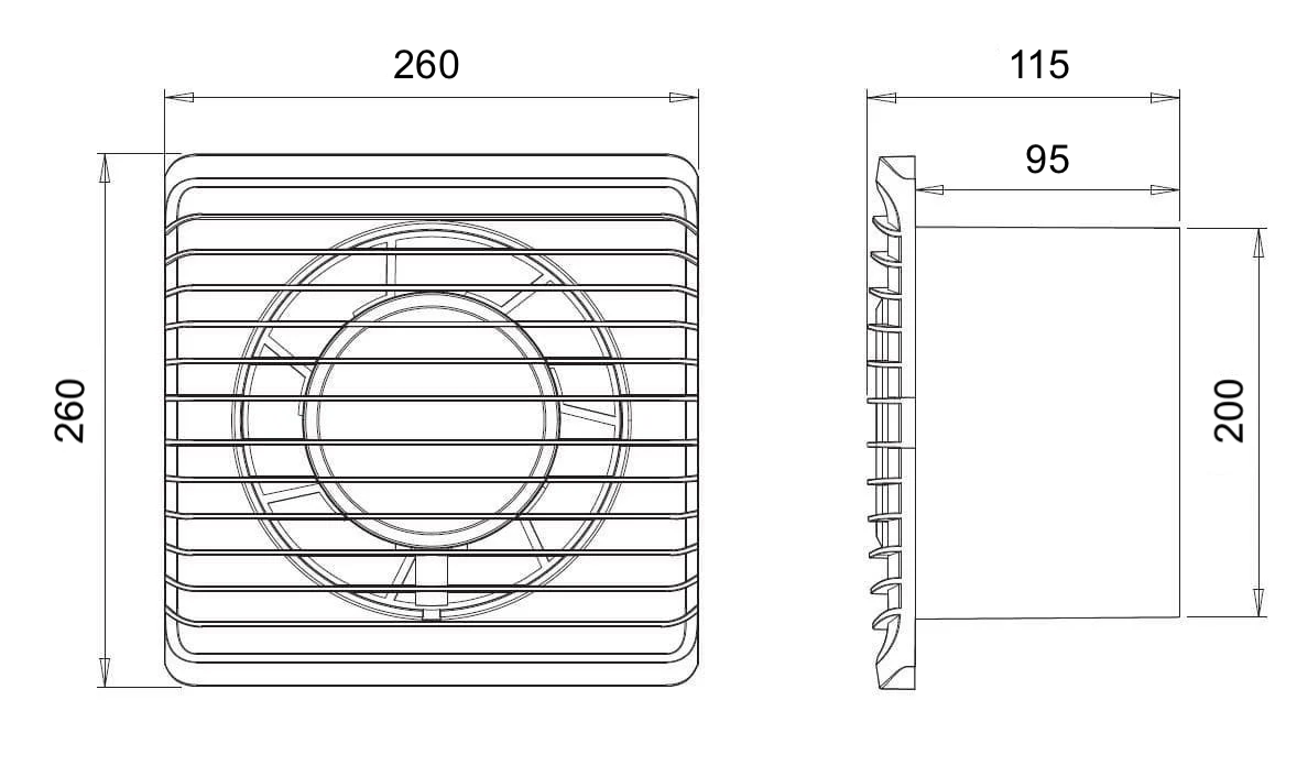 ARS - Ventilador axial blanco de pared para baño / WC con rejilla silenciosa 200mm, 300 m3/h, 340049