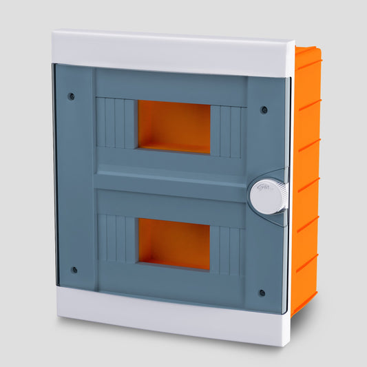 ARS Cuadro de distribución modular 16 MOD (16 fusibles), armario de distribución empotrado de plástico, puerta transparente IP40, 341206