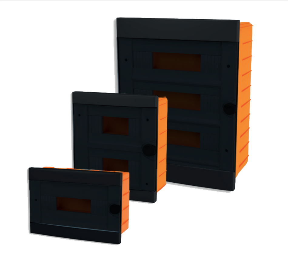 ARS Caja de distribución modular 16 MOD (16 fusibles), armario de distribución empotrado de plástico, puertas transparentes IP40, 346131
