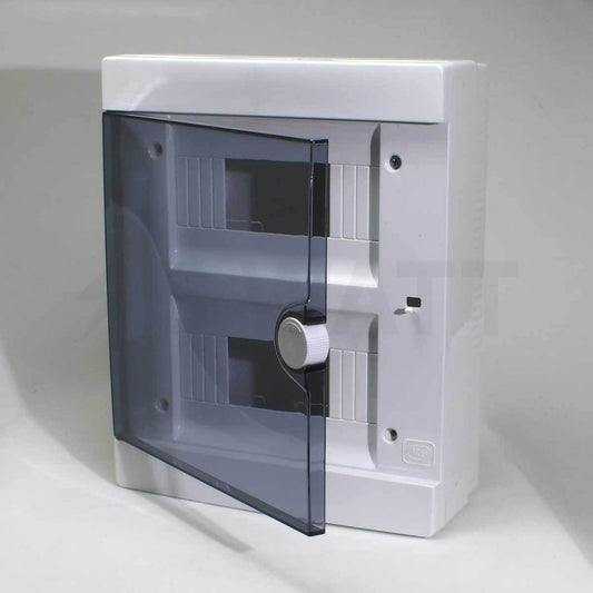 ARS Cuadro de distribución modular 16 MOD (16 fusibles), armario de distribución de superficie, plástico, puerta transparente IP40, 341205