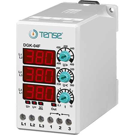 Relé de protección de tensión digital trifásico con control de secuencia de fases (sin conductor neutro), DGK-04F